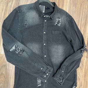 Grey distressed button up long sleeve NWT